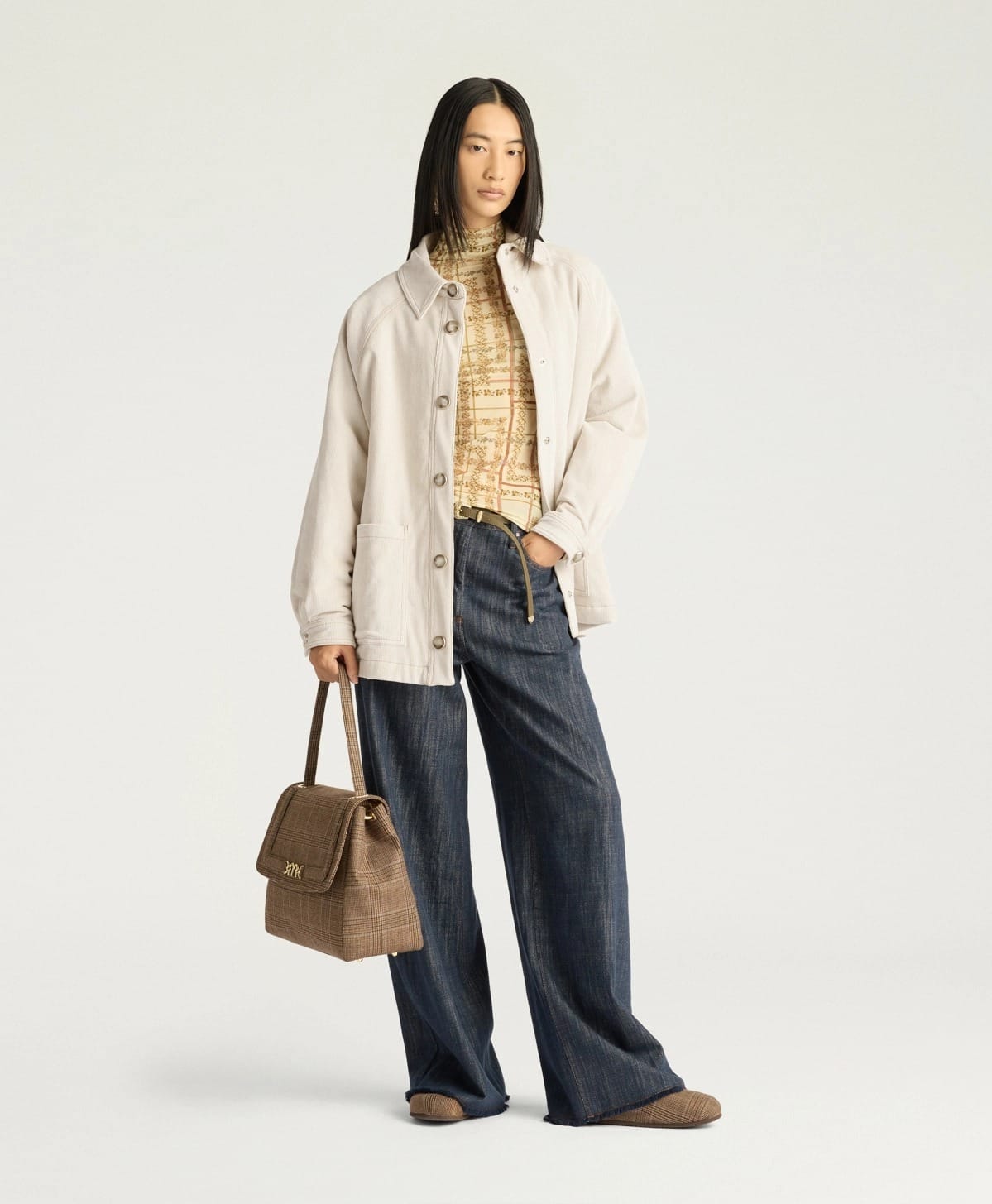 MANTEAU YAME EN VELOURS À CÔTES STRETCH - CRÈME