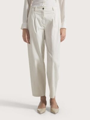 PANTALON  GABARDINE CAROTTE A DOUBLE PINCE MARRON