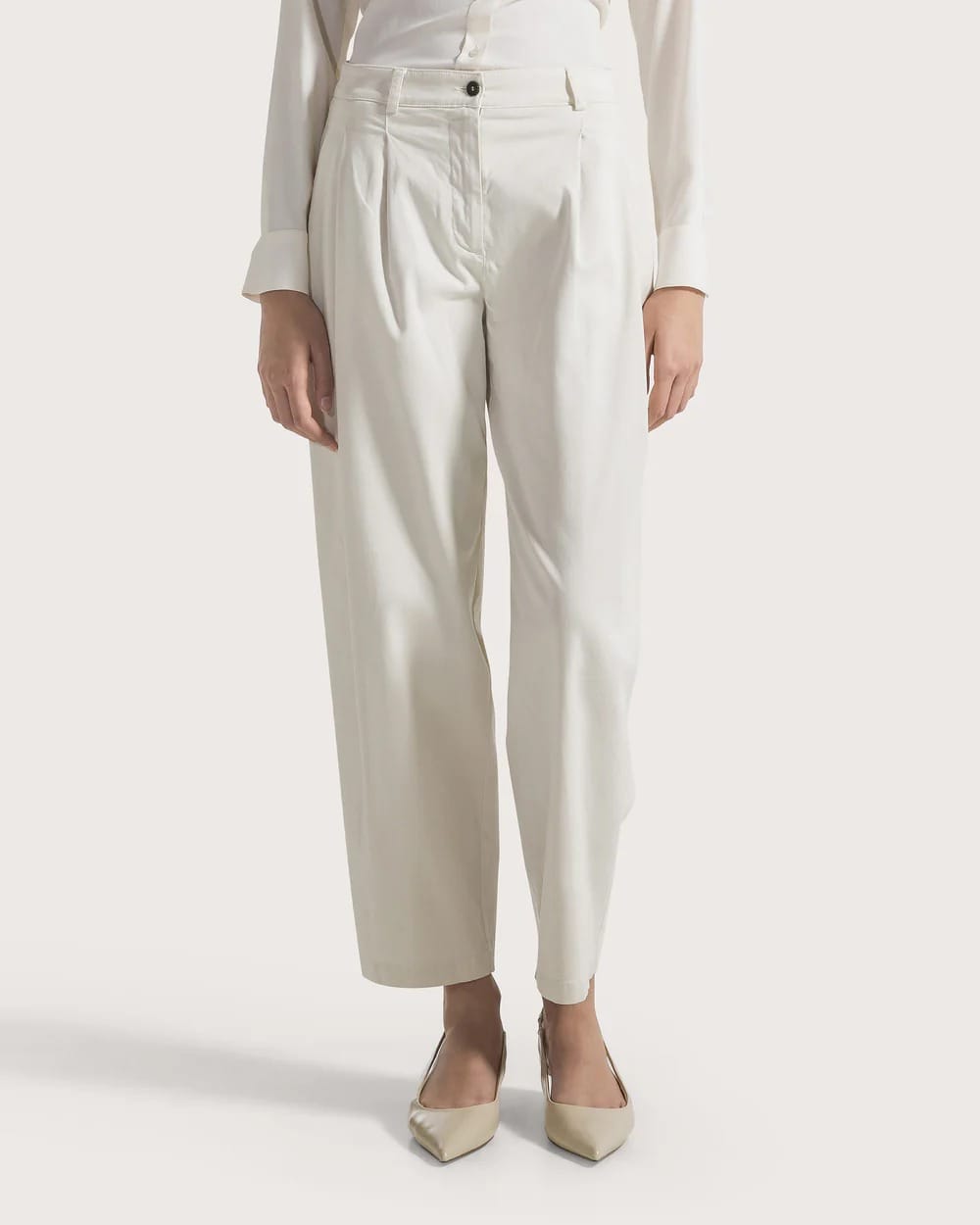 PANTALON GABARDINE CAROTTE A DOUBLE PINCE MARRON