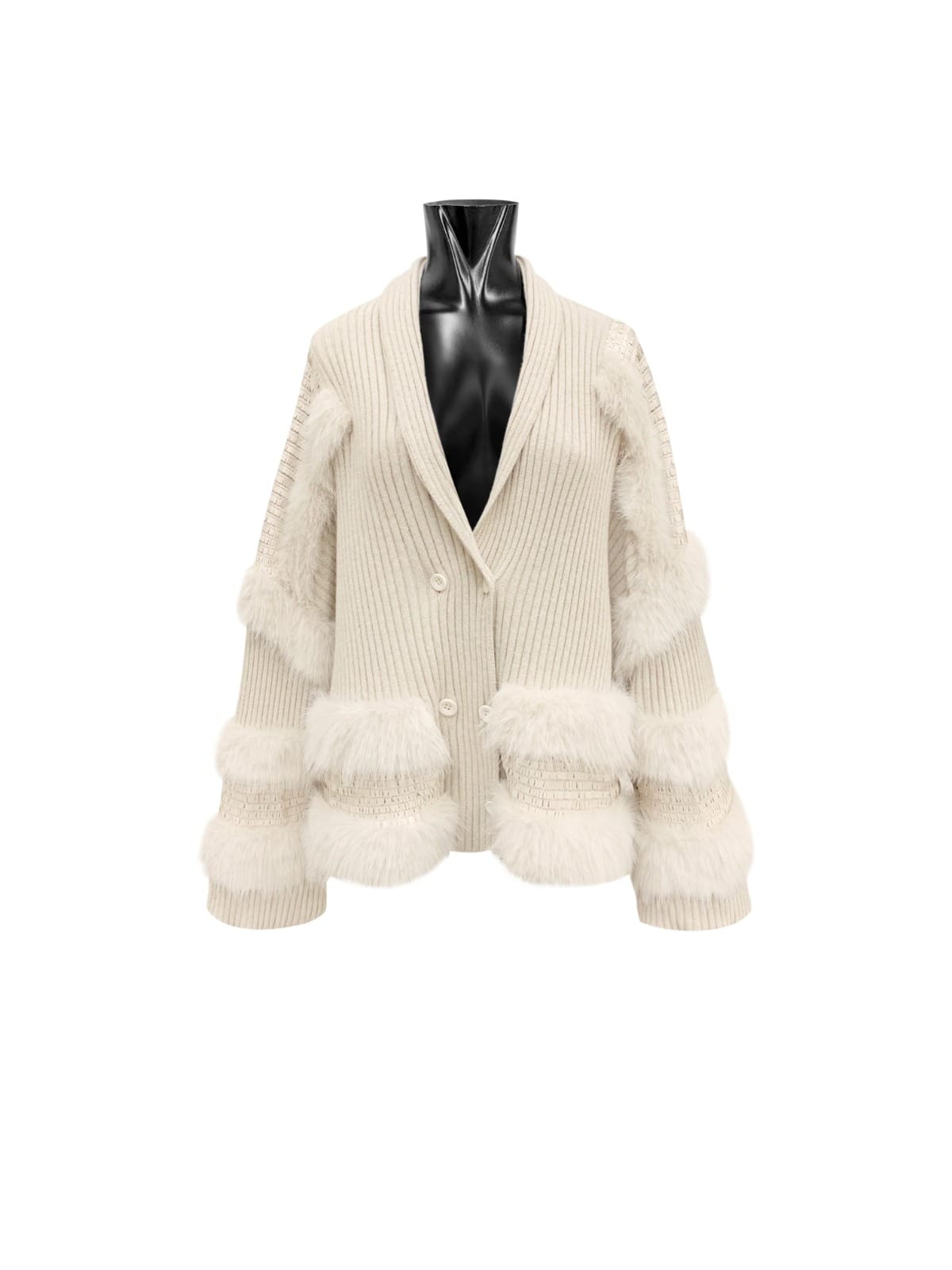 CARDIGAN CÔTELÉ AVEC DÉTAILS EN FOURRURE ÉCOLOGIQUE ET PAILLETTES – Image 2