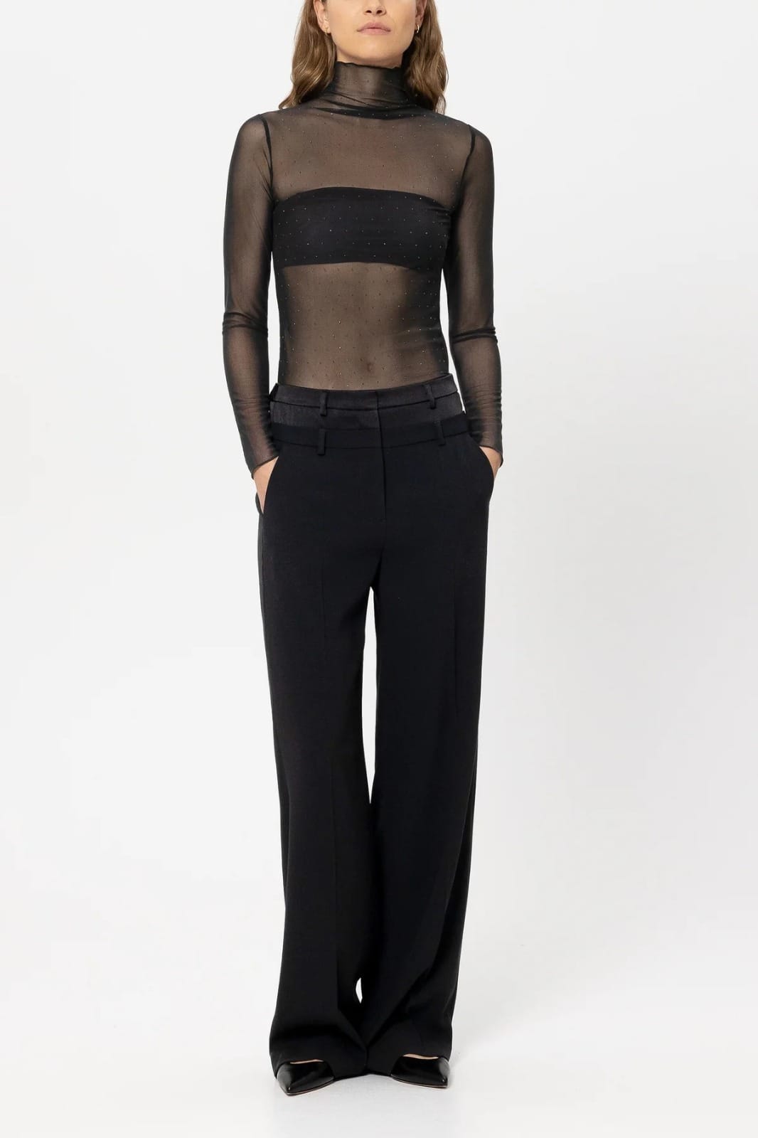 T-SHIRT A COL ROULE EN MAILLE NOIR