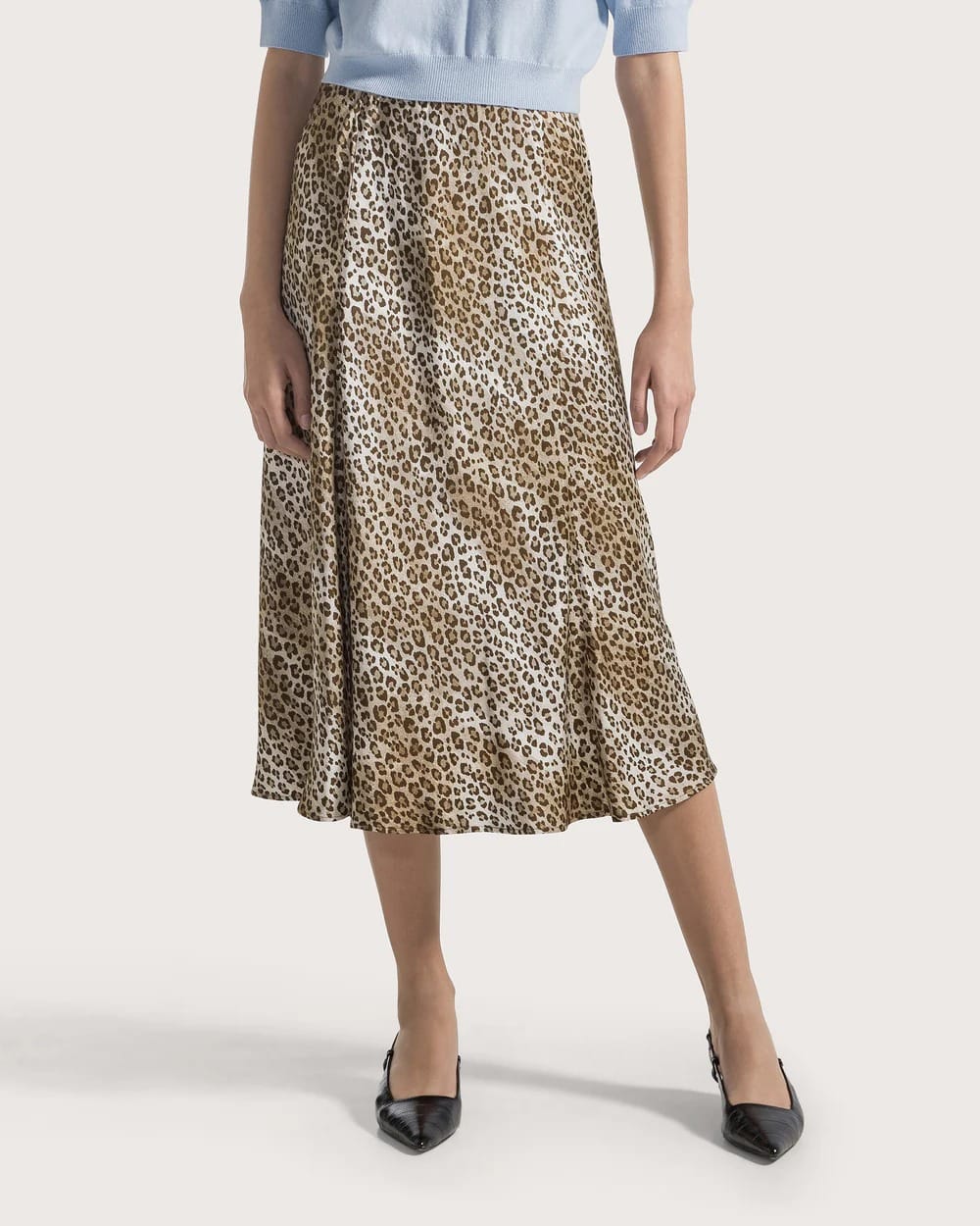 JUPE MIDI EN SATIN LISSE IMPRIME ANIMAL