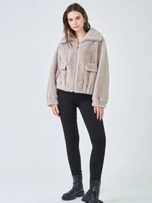 VESTE EN FAUSSE FOURRURE ALBA GRISE