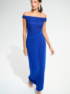 ROBE MAXI EPAULES DENUDEE ELEGANTE MARINE
