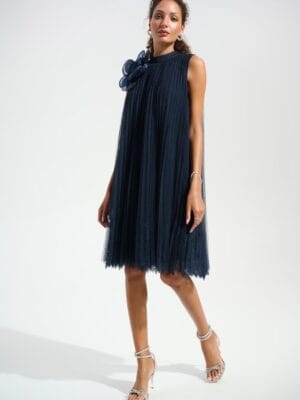 ROBE TRAPEZE COL HAUT MARINE
