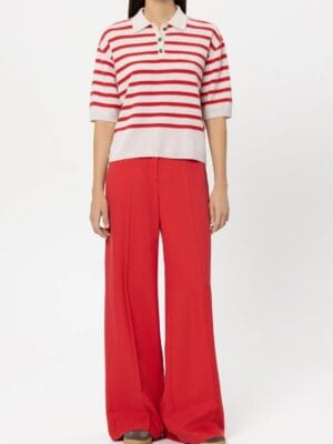 POLO A RAYURES EN CACHEMIRE MELANGE ROUGE