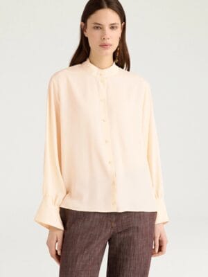 CHEMISIER FRANKLIN EN ACÉTATE DE SOIE UNI - CRÈME