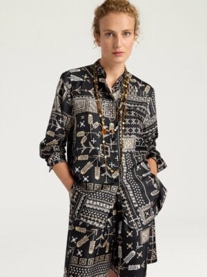 CHEMISIER MESILLA EN SERGÉ DE SOIE IMPRIMÉ - MULTICOLORE NOIR
