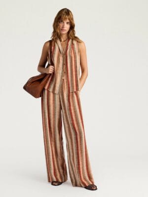 PANTALON BACCARAT EN CRÊPE DE CHINE ALL-OVER - MULTICOLORE ORANGE