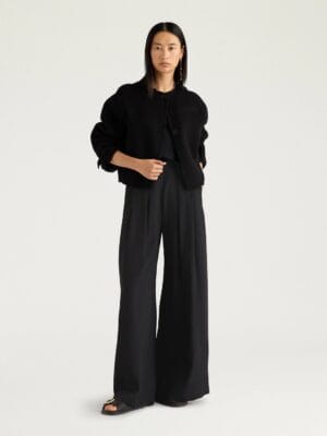 PANTALON ASPEN EN ACÉTATE DE SOIE UNI - NOIR