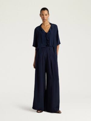 PANTALON ASPEN EN ACÉTATE DE SOIE UNI - MARINE
