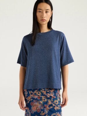 T-SHIRT IORA EN JERSEY LUREX UNI - BLEU