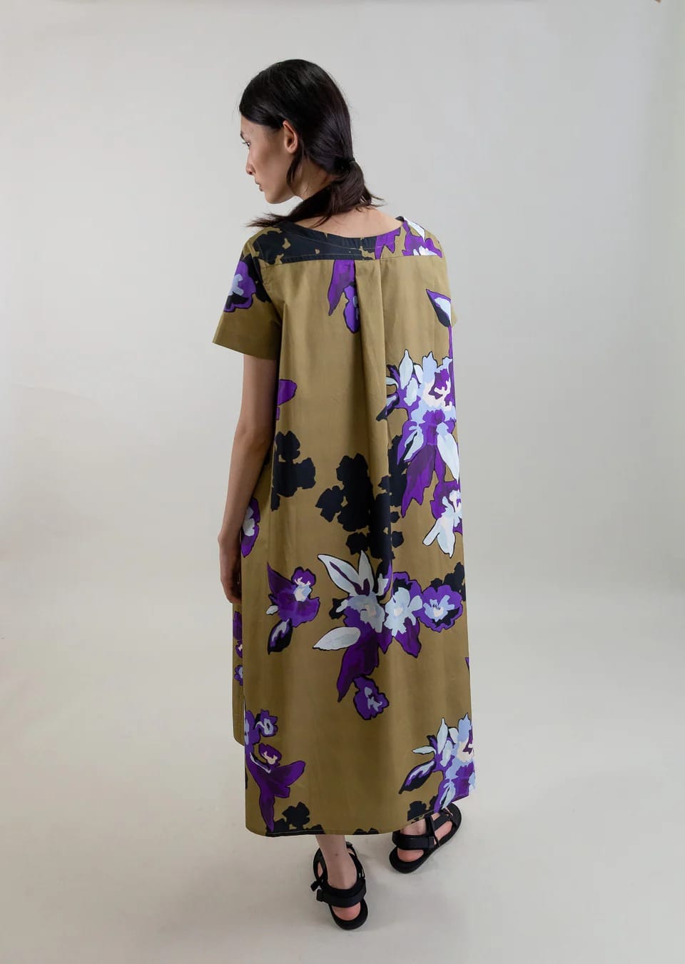 ROBE MIDI BOUTONNEE SUR LE DEVANT EN TOILE ORCHIDEE – Image 3