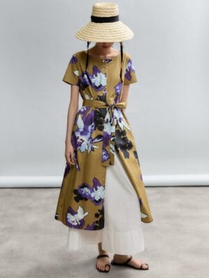 ROBE MIDI BOUTONNEE SUR LE DEVANT EN TOILE ORCHIDEE