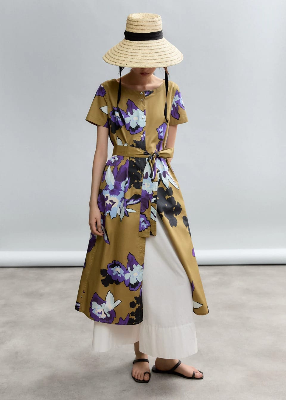ROBE MIDI BOUTONNEE SUR LE DEVANT EN TOILE ORCHIDEE