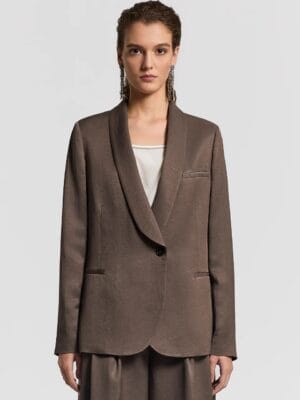 BLAZER DROIT EN SERGE FLUIDE DE VISCOSE ET LIN