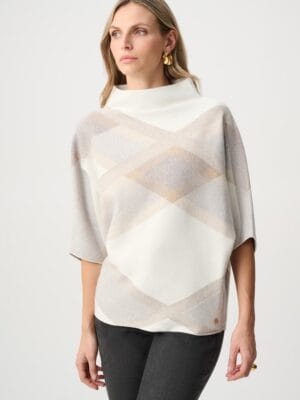 PONCHO A COL BENITIER GEOMETRIQUE