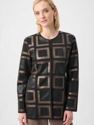 VESTE BICOLORE SANS COL EN SIMILICUIR