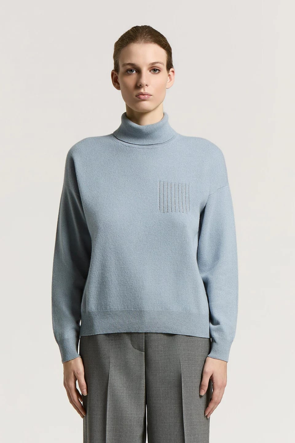 PULL EN LAINE VIERGE SOIE ET CACHEMIRE MARINE