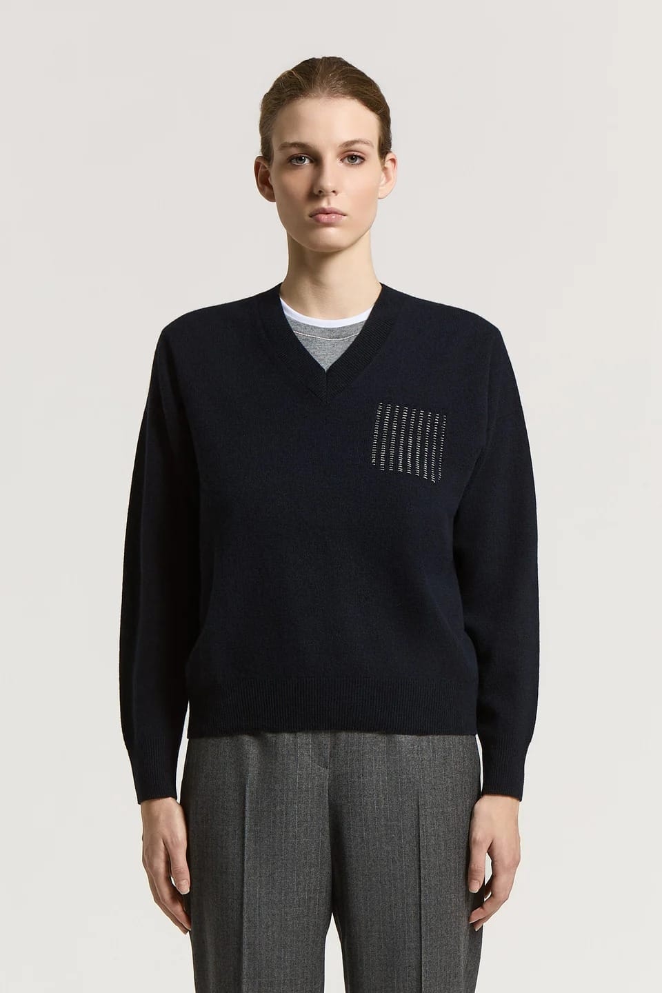 PULL EN LAINE SOIE ET CACHEMIRE MARINE
