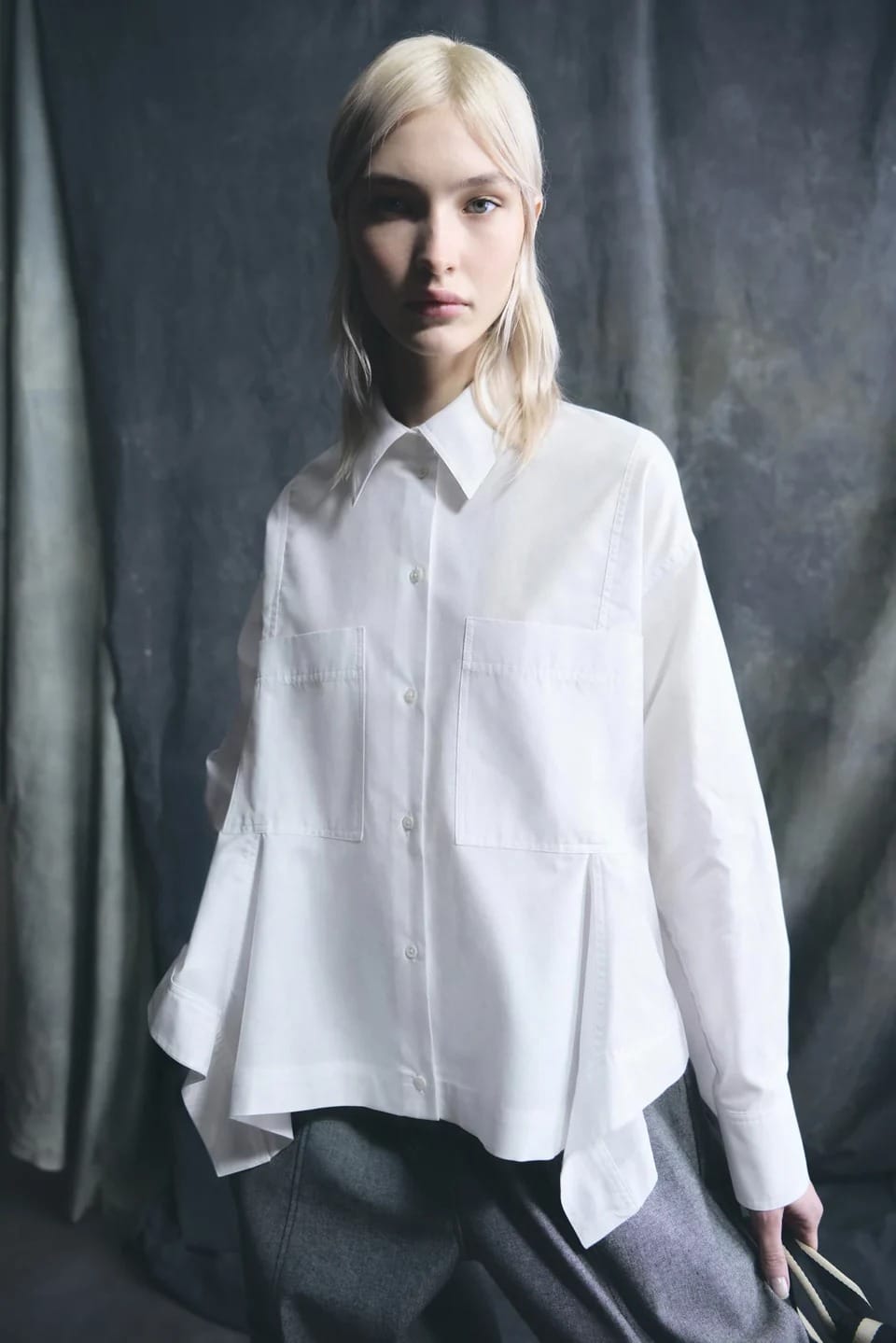 CHEMISE OXFORD ASYMETRIQUE A GODETS BLANCHE