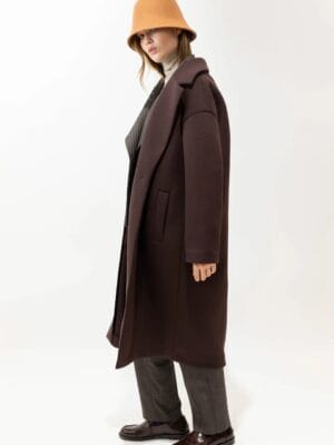 MANTEAU LONG EN NEOPRENE MARRON