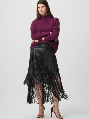 JUPE A FRANGES EN FAUX CUIR NOIRE