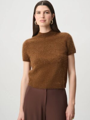 PULL A MANCHES COURTES EN LAINE BROSSEE MARRON