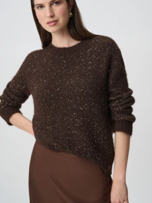 PULL RAS DU COU EN FIL PAILLETE MARRON