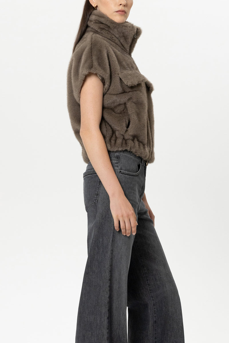 GILET EN IMITATION VISON TAUPE – Image 2