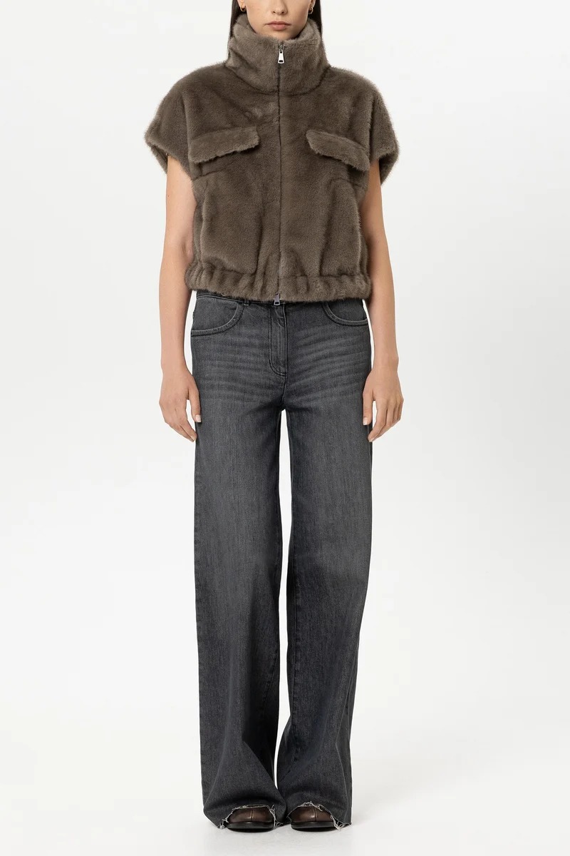 GILET EN IMITATION VISON TAUPE