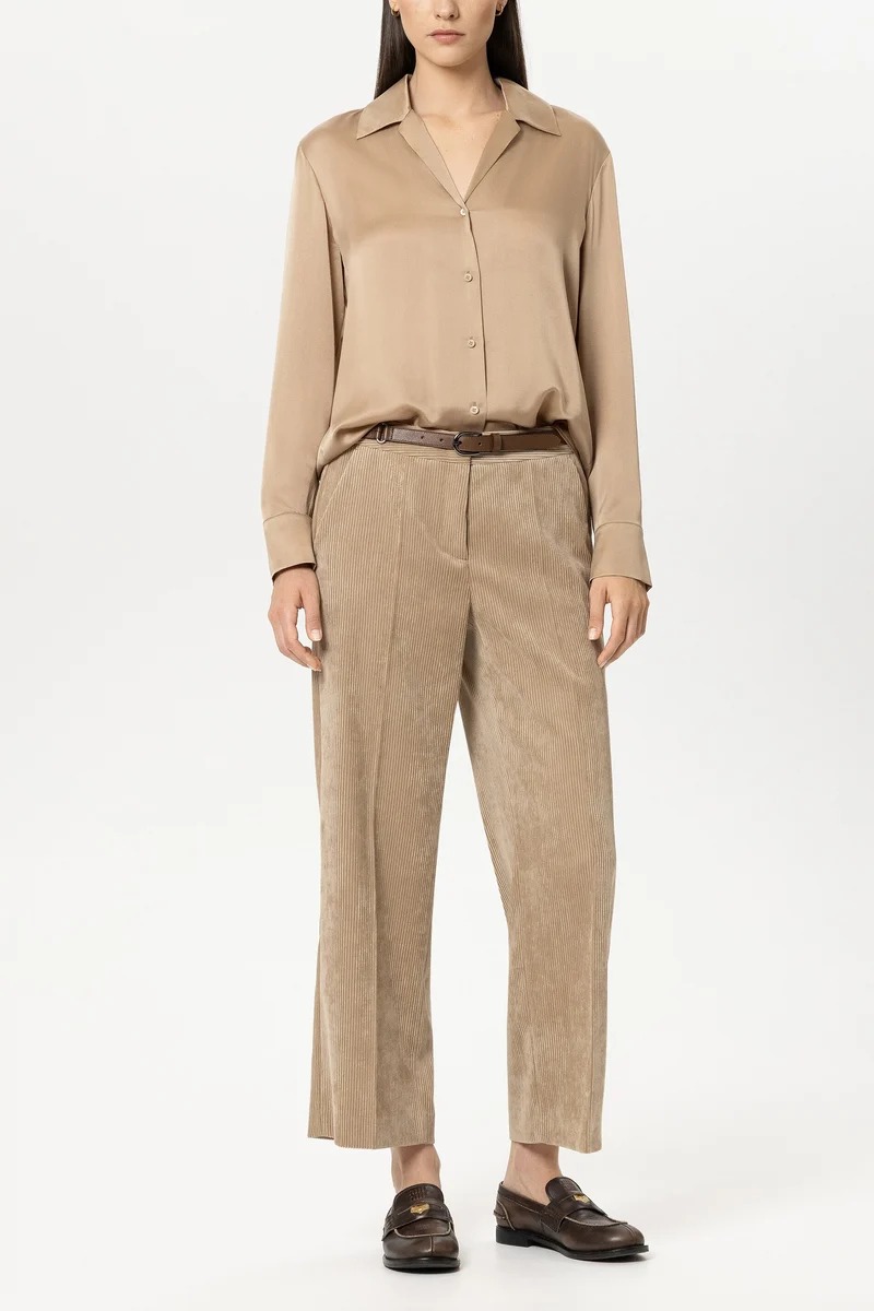 PANTALON LARGE EN VELOURS COTELE CARAMEL