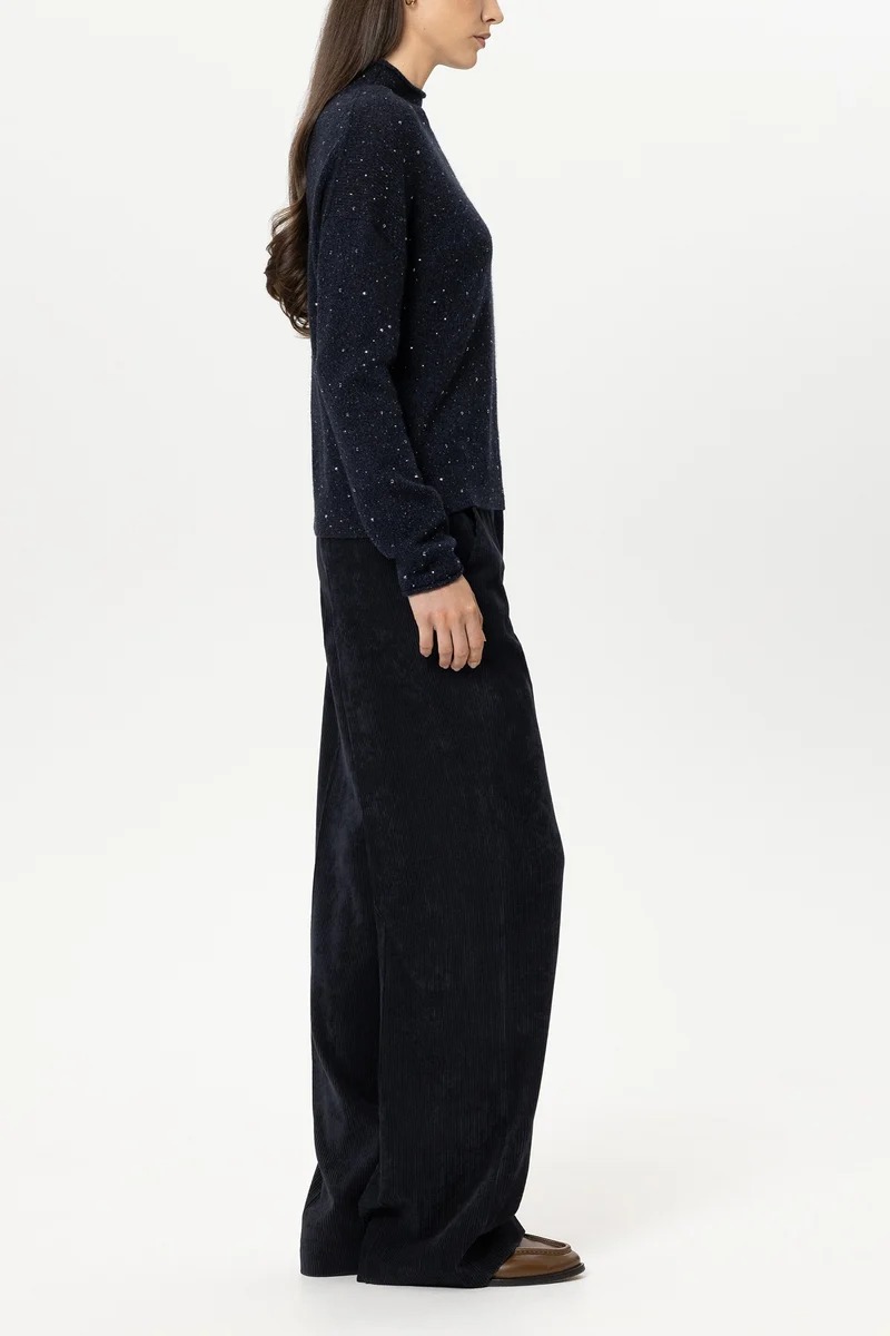 PANTALON LARGE EN VELOURS COTELE MARINE – Image 3