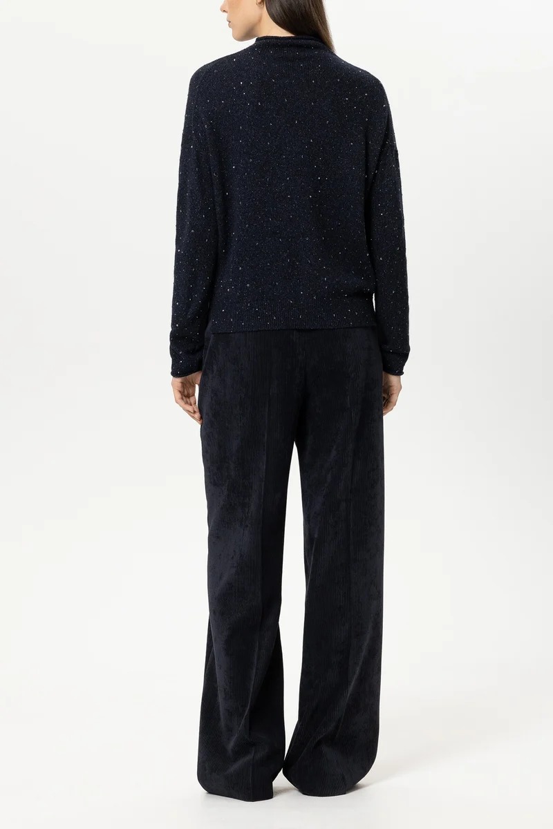 PANTALON LARGE EN VELOURS COTELE MARINE – Image 2