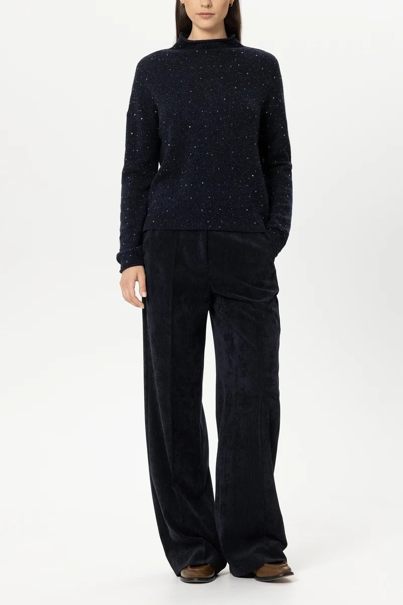 PANTALON LARGE EN VELOURS COTELE MARINE