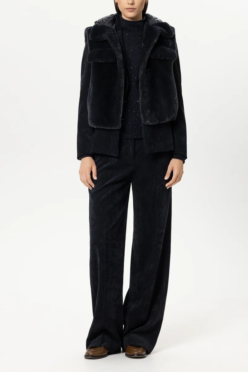 GILET EN IMITATION FOURRURE MARINE