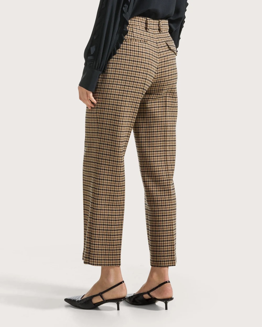 PANTALON DROIT A CARREAUX EN LAINE MELANGEE – Image 3