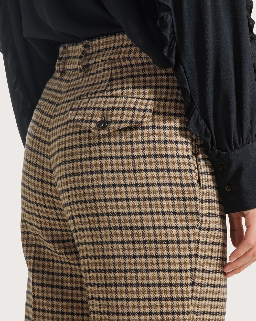 PANTALON DROIT A CARREAUX EN LAINE MELANGEE – Image 2