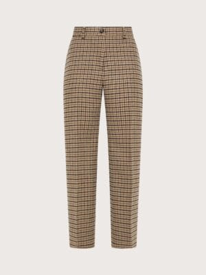 PANTALON DROIT A CARREAUX EN LAINE MELANGEE