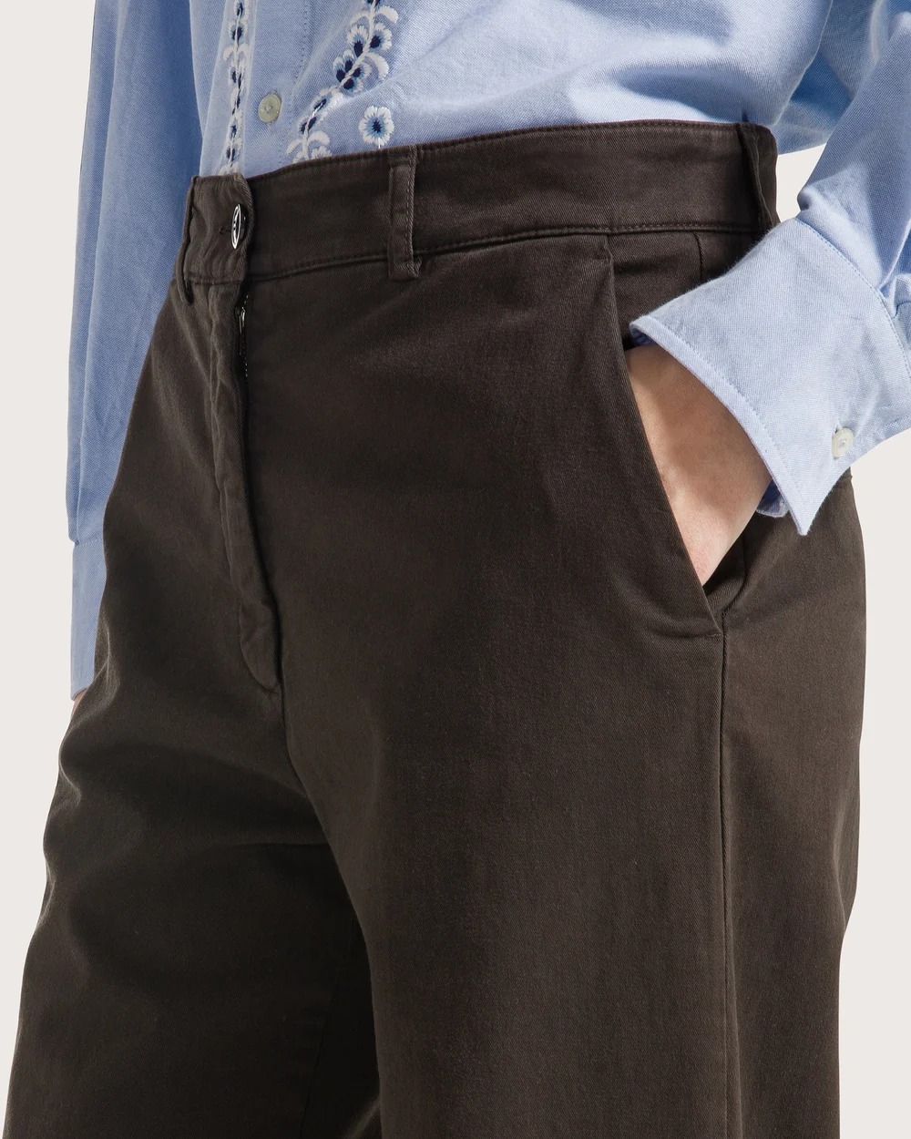 PANTALON DROIT EN GABARDINE MARRON – Image 2