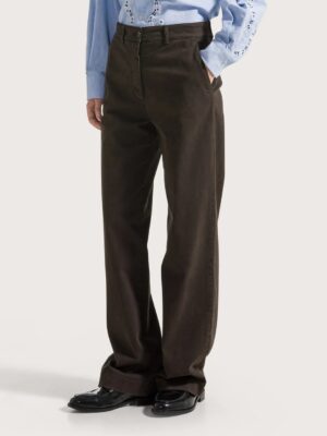 PANTALON DROIT EN GABARDINE MARRON