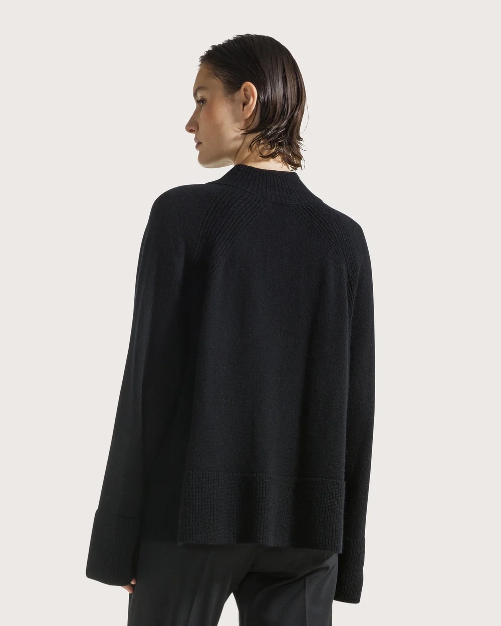 PULL ZIPPE EN LAINE ET CACHEMIRE NOIR – Image 3