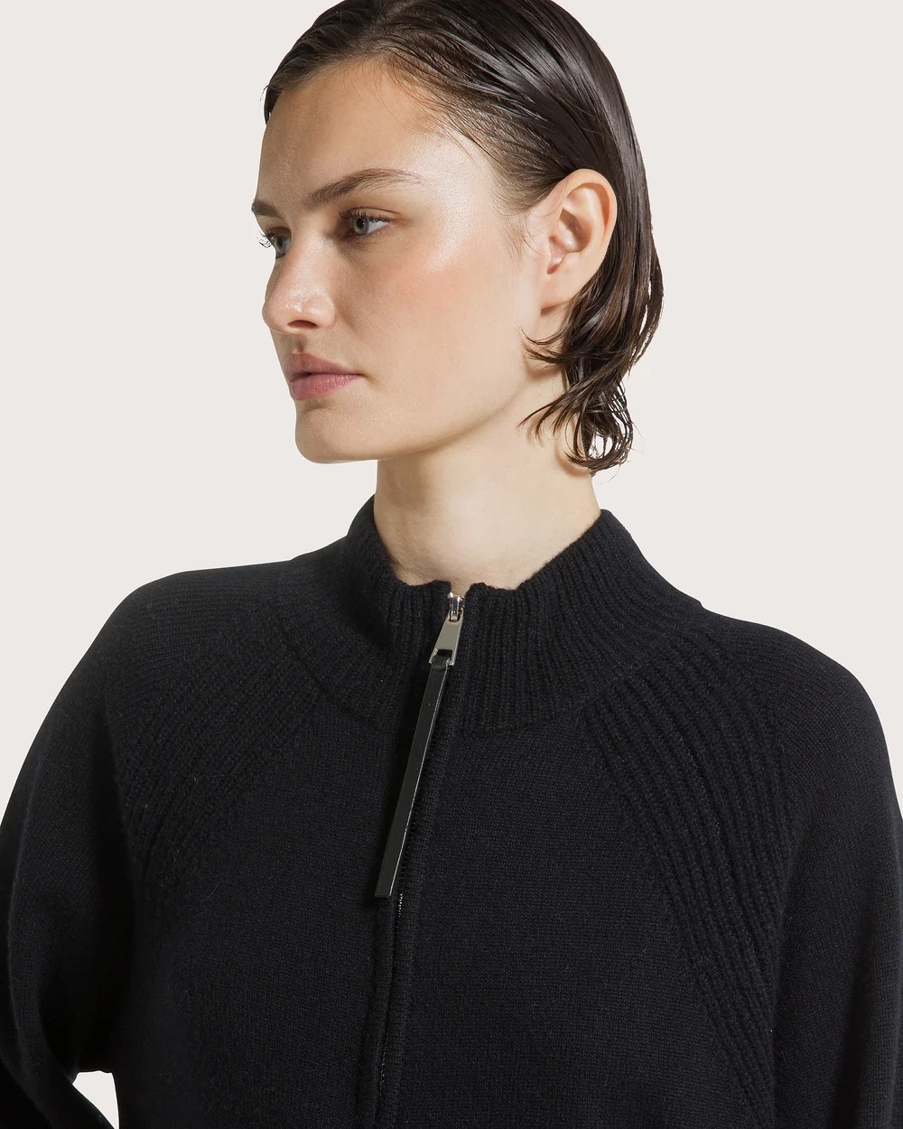 PULL ZIPPE EN LAINE ET CACHEMIRE NOIR – Image 2