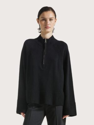 PULL ZIPPE EN LAINE ET CACHEMIRE MARRON