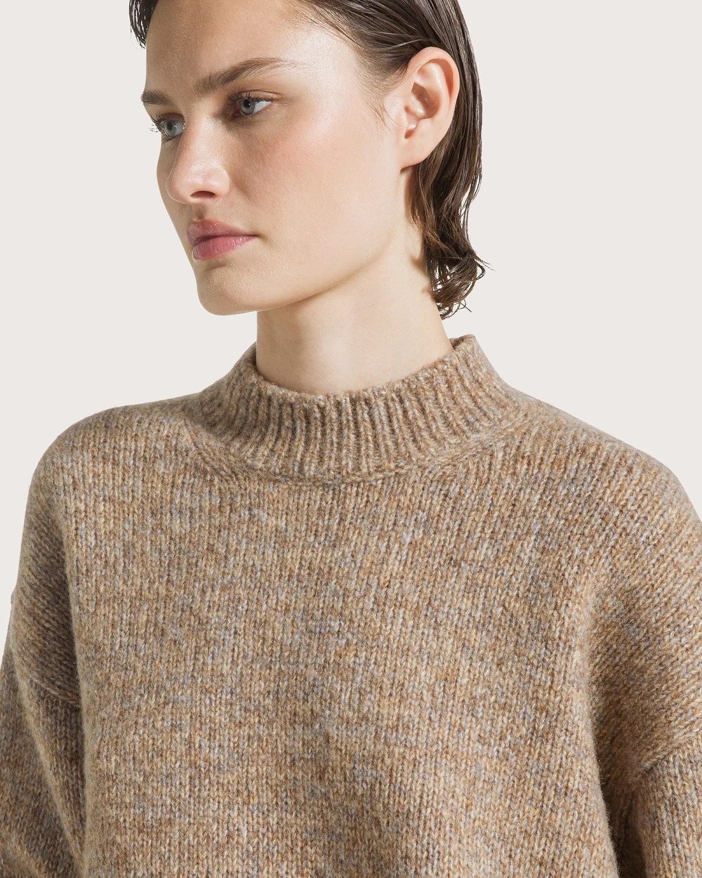 PULL EN LAINE MOULINE MARRON – Image 2