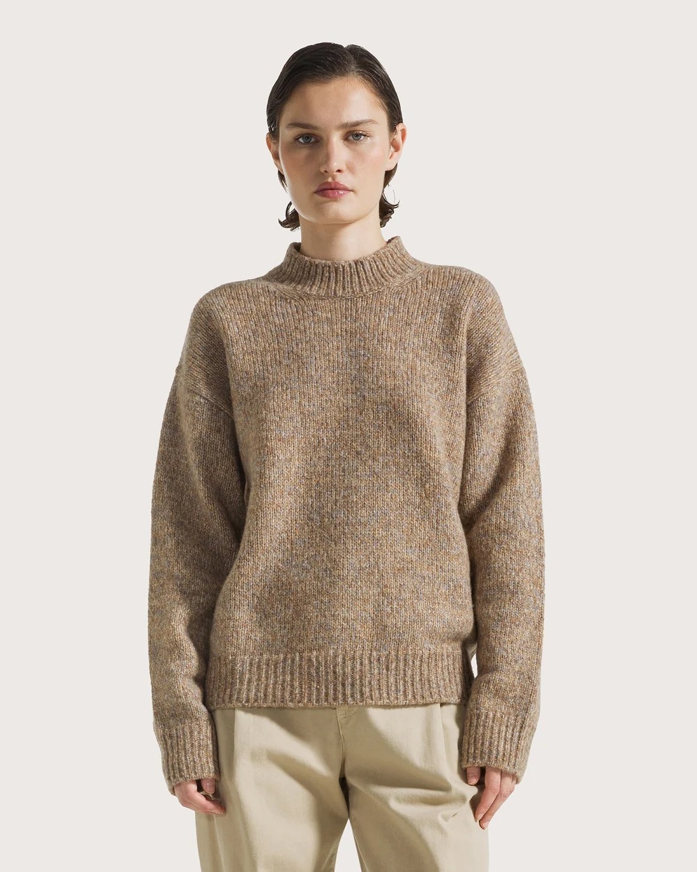 PULL EN LAINE MOULINE MARRON
