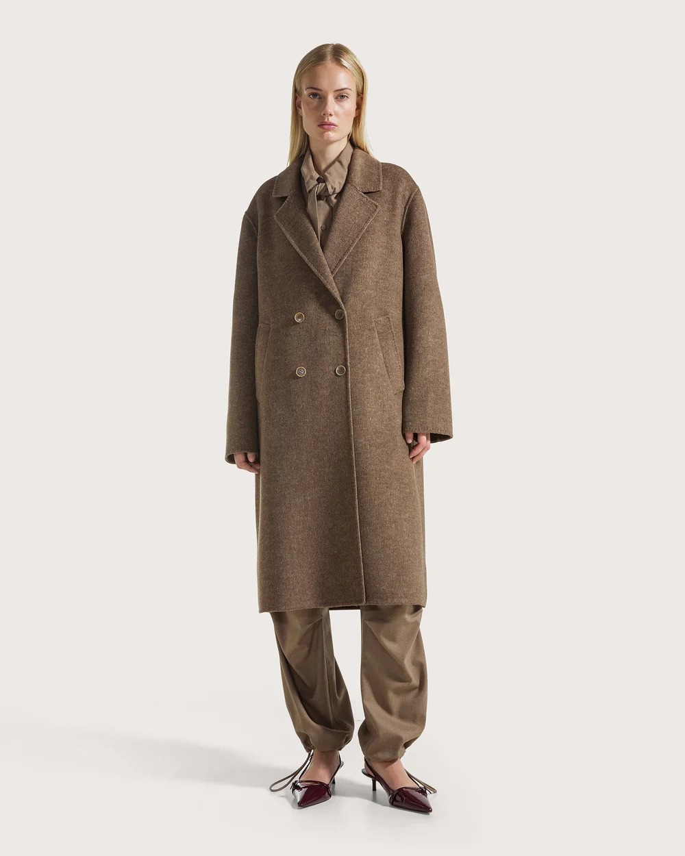 MANTEAU CROISE A DOUBLE FACE MARRON