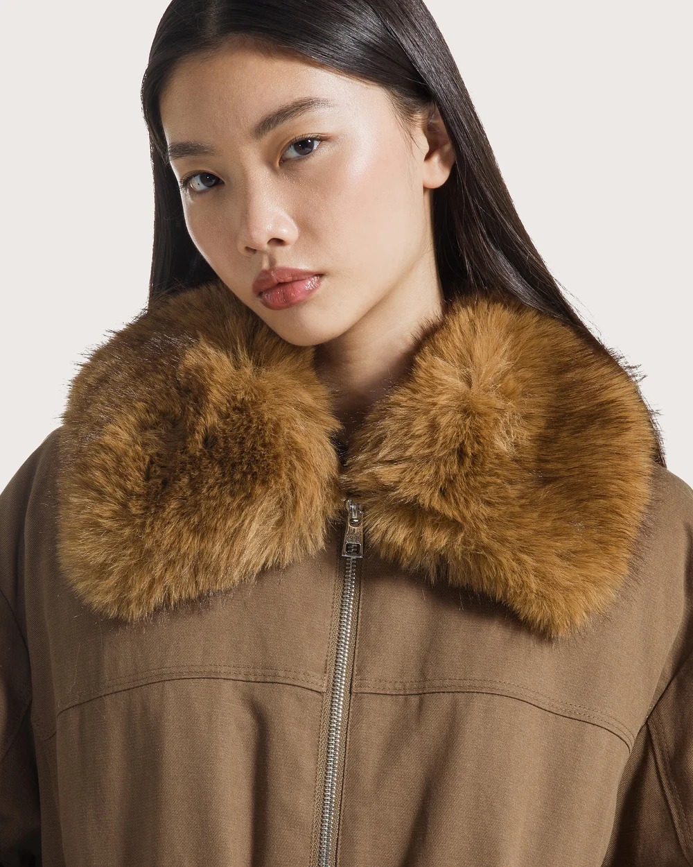 VESTE A COL AMOVIBLE CARAMEL – Image 2