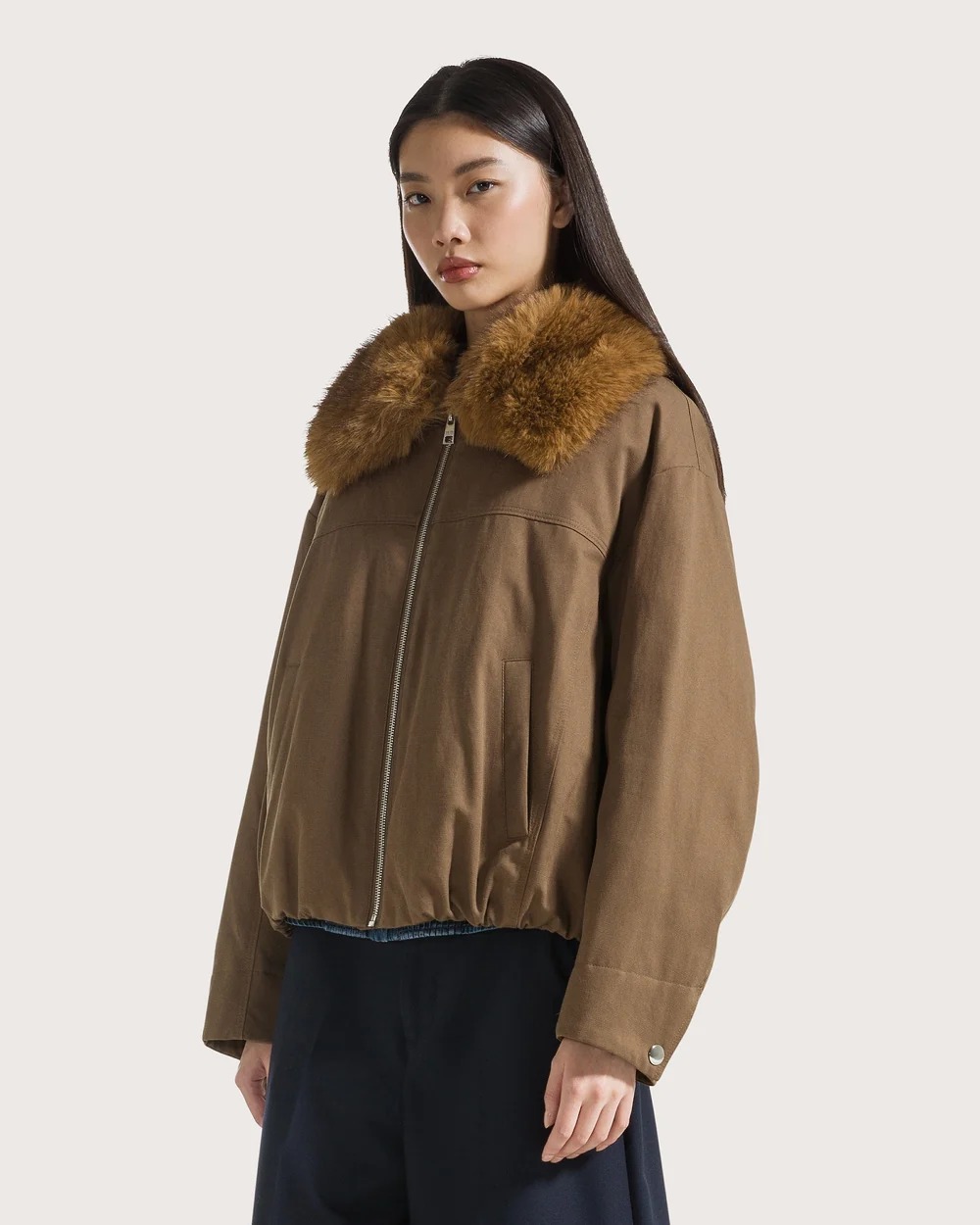 VESTE A COL AMOVIBLE CARAMEL
