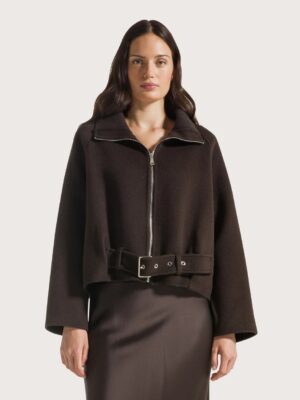BLOUSON AVIATEUR DOUBLE FACE EN PURE LAINE MARRON